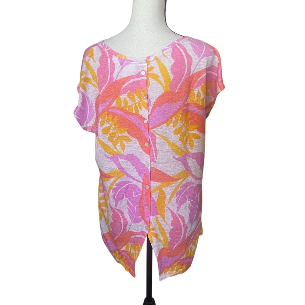 C&C California Top Womens XL 100% Linen Floral Tropical Colorful Resortwear - Picture 5 of 9